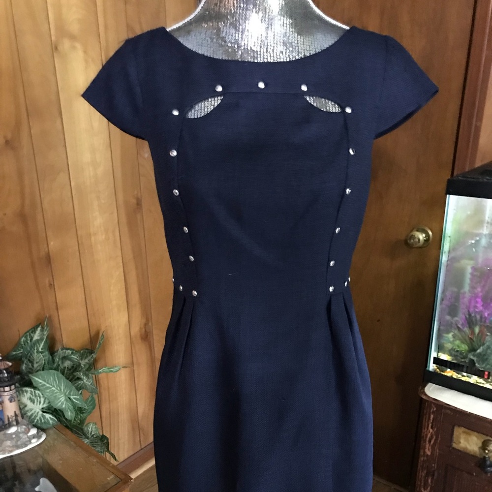 Ivy & blu-Navy Sheath Dress with Silver Stud Trim